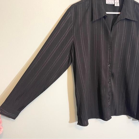 1830 Womens Stretch Striped Collared Long Sleeve Button Down Shirt Black XL NWT - Picture 3 of 12